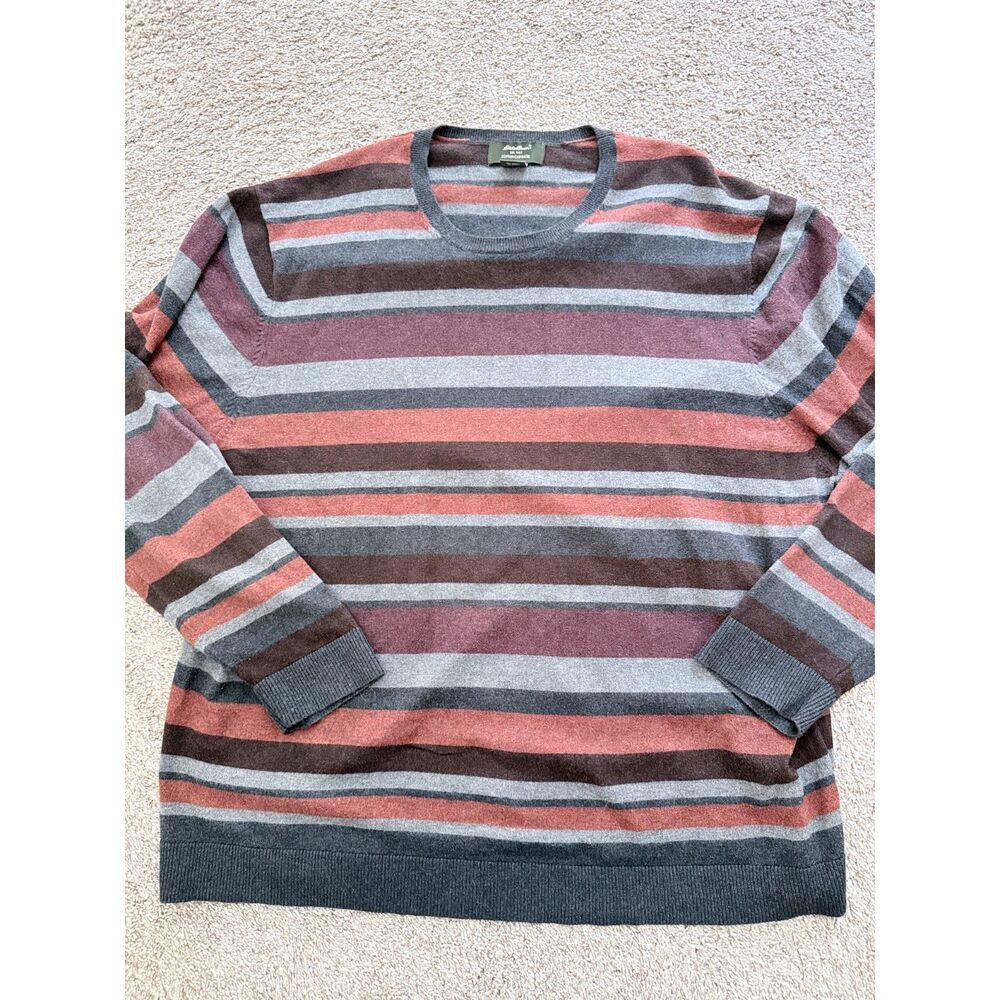 Eddie Bauer Cotton Cashmere Striped Sweater XXL Gray Rust Burgundy